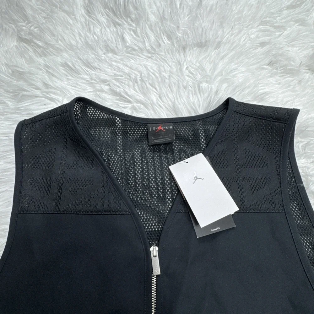 JORDAN Essentials Canvas Mesh Vest Men Medium M Black Full Zip Pockets‎ New $140